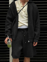 Men's Knit Textured Hooded Two Piece Outfit SKUL43933