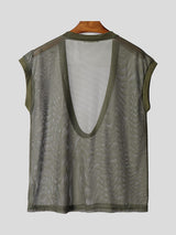 Mens Slightly Sheer Mesh Deep U-Neck Casual Tank SKUL16671