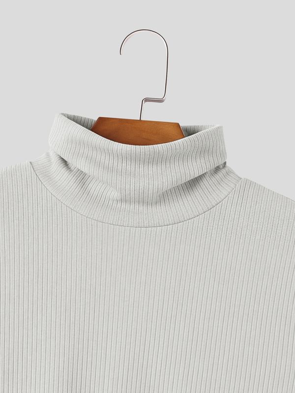 Men's Chill Minimalist City Walk Turtleneck Ribbed Knit Two Pieces Outfit SKUL85953