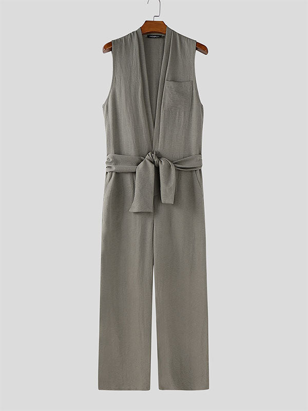 Men's Solid Color Casual Sleeveless Jumpsuit SKUL22511