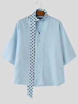 Men's Avant-Garde Minimalist Wide Sleeve Polka Dot Scarf Button-Up Shirt SKUL69365
