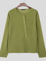 Men's Faux Two Piece Sheer Henley Neck Long Sleeve T-shirt SKUL41302