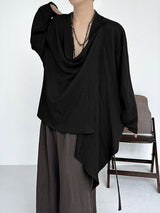 Men's Deconstructed Pleated Waist Drawstring Long Sleeve Shirt SKUL32840