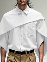 Men's Solid Color Shawl Patchwork Wide Sleeve Shirt SKUL28260