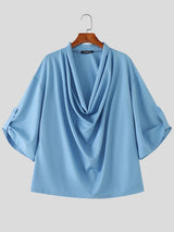 Men's Solid Color Draped Neck Half Sleeve T-shirt SKUL57779