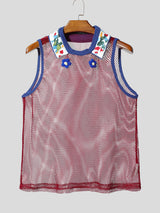 Men's Sheer Mesh Neck Colorblock Casual Tank SKUL15182