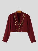 Men's Retro Party Gold Piping Double-Breasted Button Cropped Long Sleeve Blazer SKUL81157
