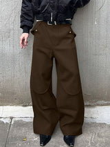 Men's Avant-Garde High Street Curved Flap Overlay Rivet Detail Baggy Floor Length Wide Leg Pant SKUL81732