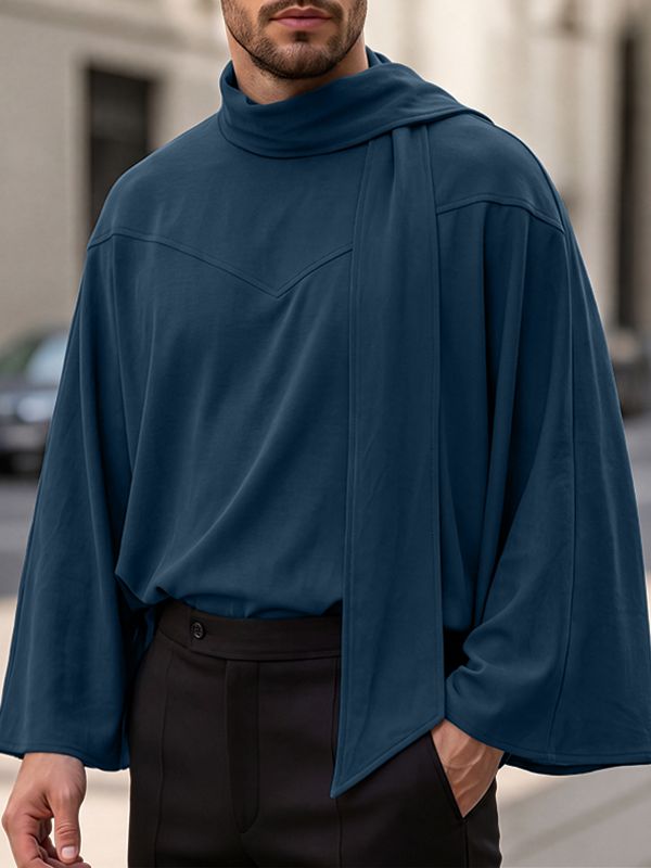 Men's Early Autumn Urban Casual Integrated Attached Scarf Kimono Long Sleeve Scarf Collar Cloak SKUL82408