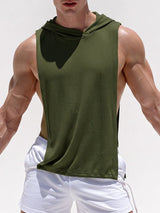 Men's Avant-Garde Resort Open Side Cutout Drawstring Hem Ribbed Sleeveless Hooded Tank SKUL78122