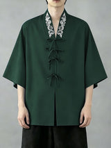 Men's New Chinese Style Print V-Neck Tie-Front Cardigan SKUL62028