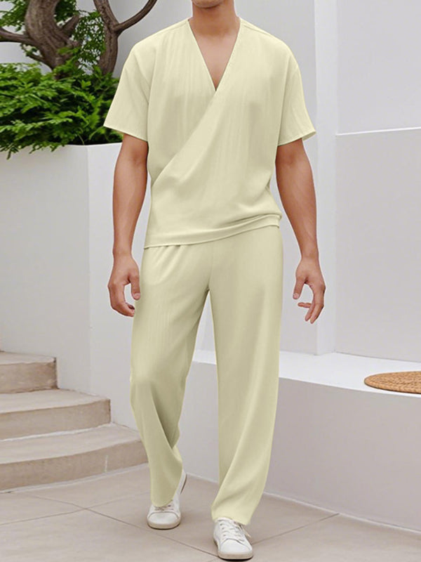 Mens Solid Color Textured Casual Two Pieces Outfit SKUL15627