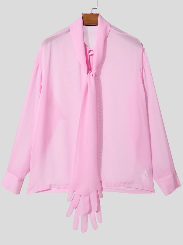 Men's Finger Ribbon Sheer Long Sleeve Shirt SKUL53003