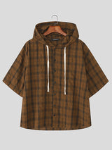 Mens Plaid Hooded Short Sleeve Shirt SKUL21113