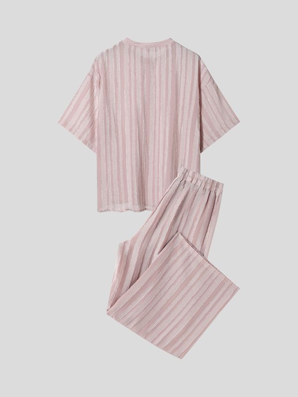 Men's Minimalist Sheer Vertical Pleated Oversized Two Pieces Outfit SKUL75709