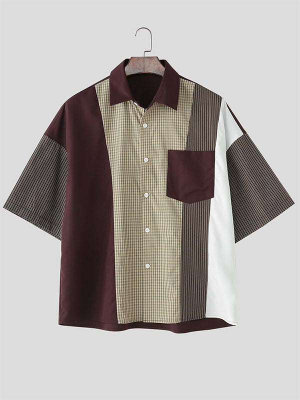 Mens Striped Colorblock Short Sleeve Shirt SKUL07541