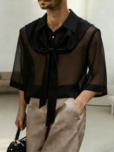 Men's Avant-Garde Semi-Sheer Chiffon Short Sleeve Shirt SKUL60224