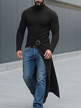 Men's Textured Long Hem High Neck Long Sleeve T-Shirt SKUL27337