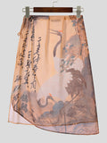 Mens Chinese Style Crane Print Mesh Skirt SKUK20593