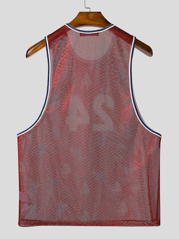 Men's Number Print Sheer Mesh Tank SKUL15093