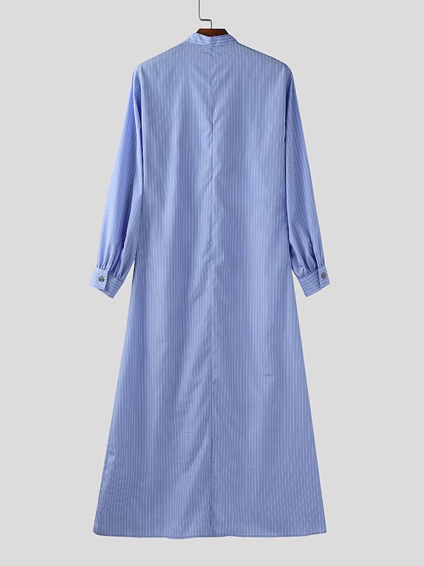 Men's Stripe Stand Collar Long Sleeve Shirt SKUL34218