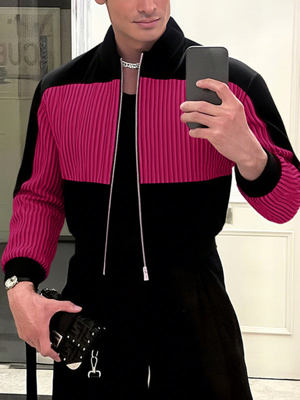 Men's Colorblock Cropped Long Sleeve Jacket SKUL25723