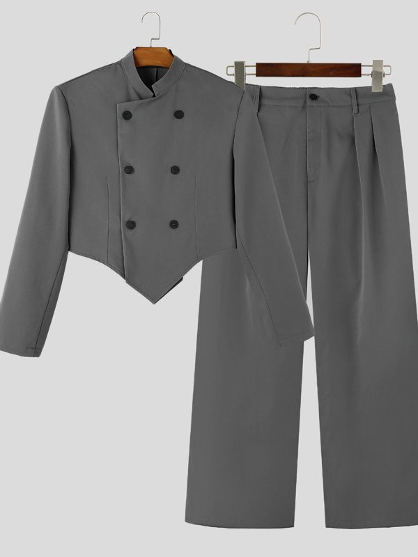 Men's Smart Chic Stage Runway Padded Shoulder V-Cut Bottom Two Pieces Outfit SKUL85361