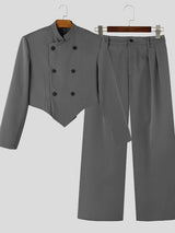 Men's Smart Chic Stage Runway Padded Shoulder V-Cut Bottom Two Pieces Outfit SKUL85361