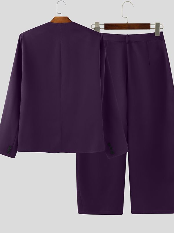 Men's Solid Color Padded Shoulder Two Pieces Outfit SKUL37300