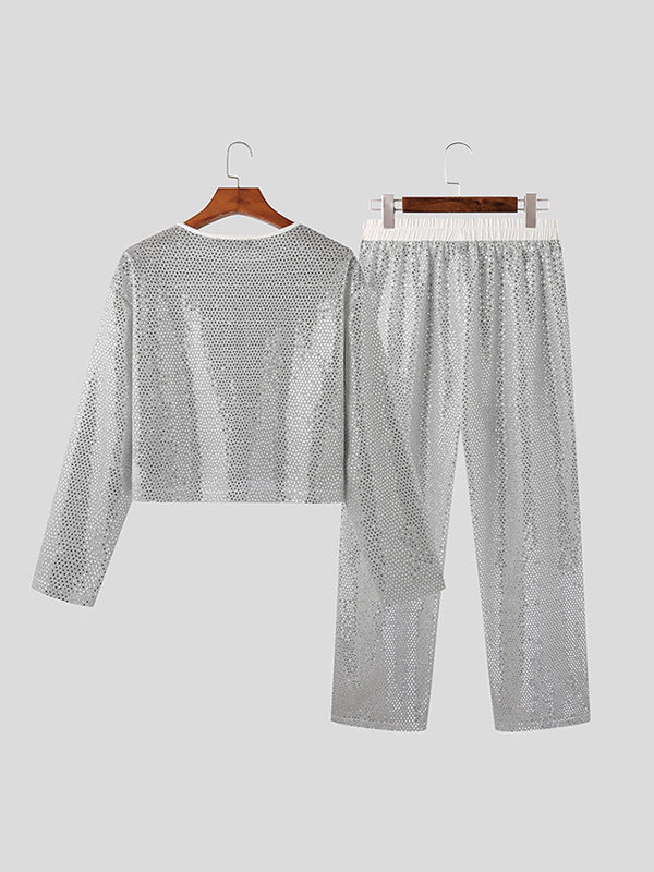 Mens Sequins Crew Neck Two Pieces Outfits SKUK01055