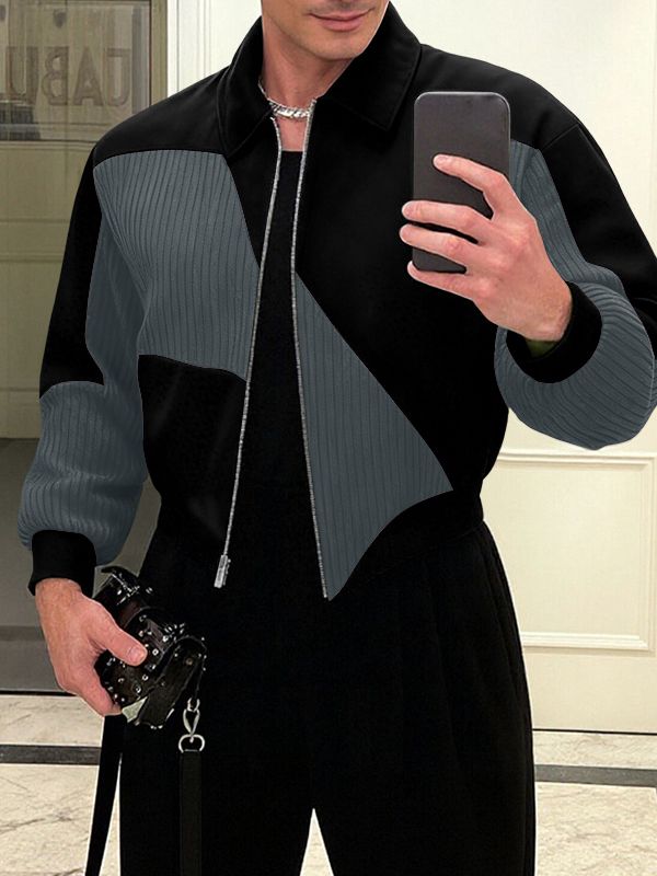 Men's Contrast Color Textured Long Sleeve Jacket SKUL44402