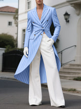 Men's Striped Asymmetrical Hem Long Sleeve Blazer SKUL33046