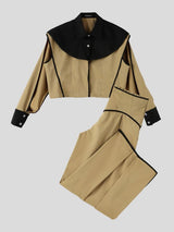 Men's Avant-Garde Architectural Split-Sleeve Cropped Two Pieces Outfit SKUL78019