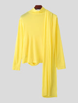 Men's Deconstructed Solid Color Ribbon Long Sleeve T-shirt SKUL44014