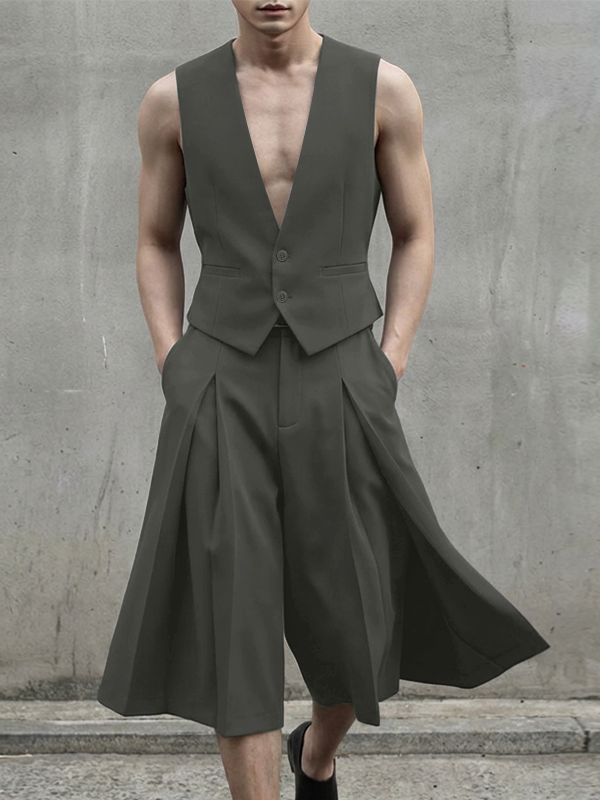 Men's Solid Color Minimalist Casual Two Pieces Outfit SKUL53953