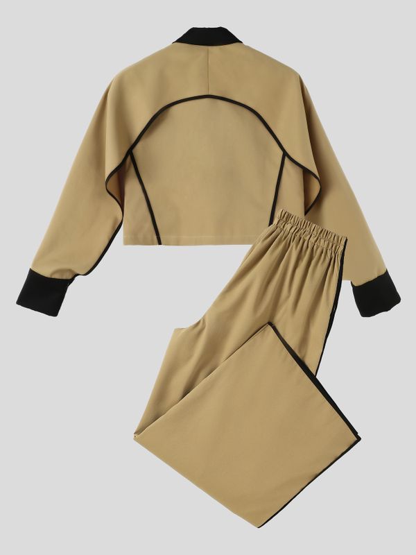 Men's Avant-Garde Architectural Split-Sleeve Cropped Two Pieces Outfit SKUL78019