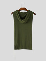 Men's Avant-Garde Resort Open Side Cutout Drawstring Hem Ribbed Sleeveless Hooded Tank SKUL78122
