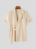 Mens Solid Lapel Tie Side Cotton Shirt SKUK17361