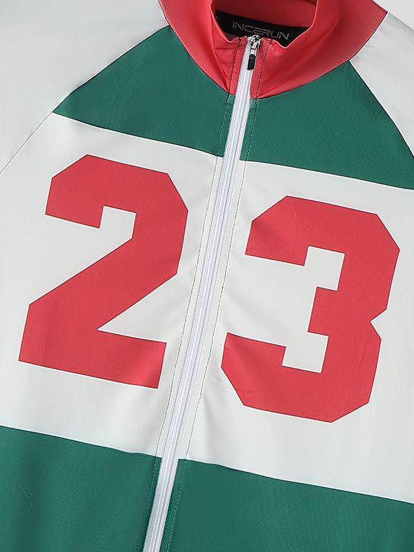 Men's Number Print Color Block Zip Two Pieces Outfit SKUL50007