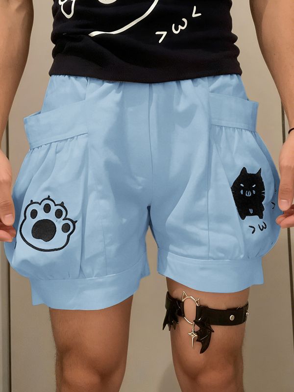Men's Unisex Harajuku Style Kawaii Cat Graphic Oversized Balloon Cargo Short SKUL53958