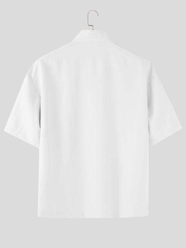 Mens Solid Color Textured Short Sleeve Shirt SKUL17028