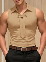 Men's Avant-Garde Metal Button Contrast Edge Lapel Fit Tank SKUL76410