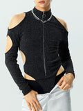 Mens Glitter Cutout Zip Rib-Knit Bodysuit SKUK29429