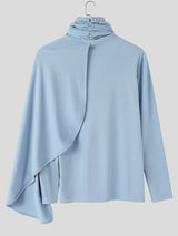 Men's Early Autumn Structural Asymmetrical Cowl-Cape Draped Ribbed Knit Sweater SKUL80476