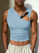 Men's Leather Strap Knit Cropped Tank SKUL51042