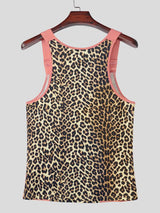 Men's Clubwear Leopard Print Color Block Strap Button Tank SKUL73608