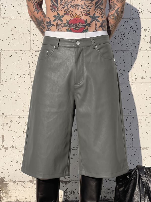 Men's Y2K Avant-Garde Baggy Faux Leather Short SKUL78972