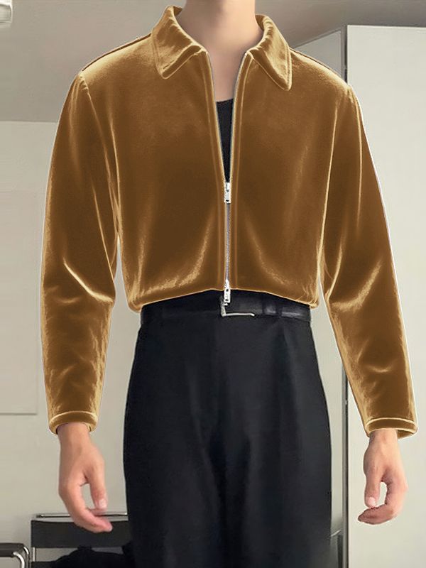 Men's Solid Velvet Long Sleeve Jacket SKUL34123