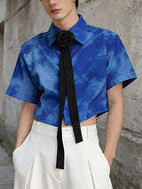 Men's Tie-Dye 3D Floral Design Short Sleeve Shirt SKUL55613