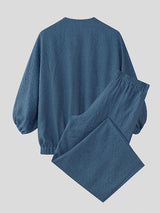 Men's Solid Color Textured V Neck Two Pieces Outfit SKUL54000